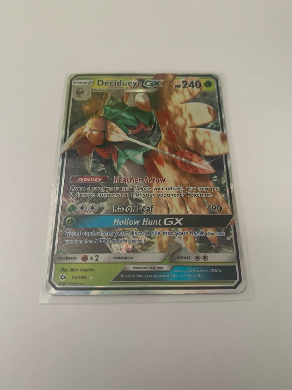 Pokemon Decidueye GX Holographic Card - Green, Brown